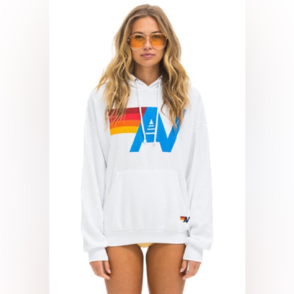 Aviator Nation LOGO PULLOVER RELAXED HOODIE - WHITE - XS NWT